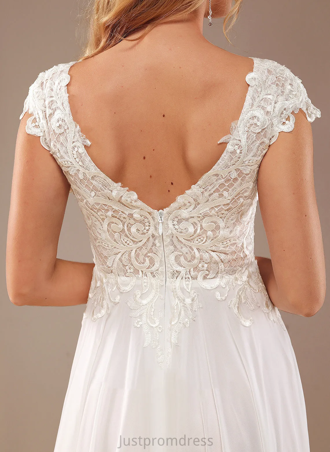 A-Line Wedding Dresses Dress Lace V-neck Chiffon Sweep Arielle Wedding Lace With Train