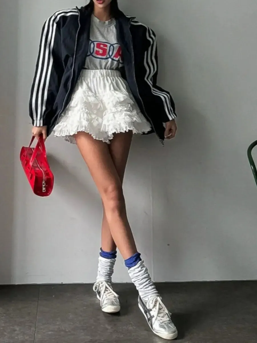 Aiertu Korean Style Summer New Academy Style White Cake Shorts Lace Sweet Cool Girl High Waist Slimming Fluffy Short Skirts for Women