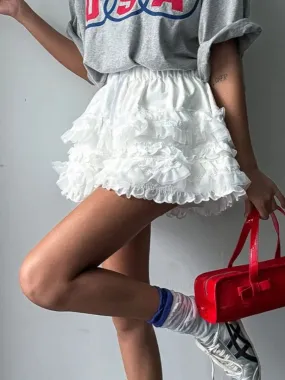 Aiertu Korean Style Summer New Academy Style White Cake Shorts Lace Sweet Cool Girl High Waist Slimming Fluffy Short Skirts for Women