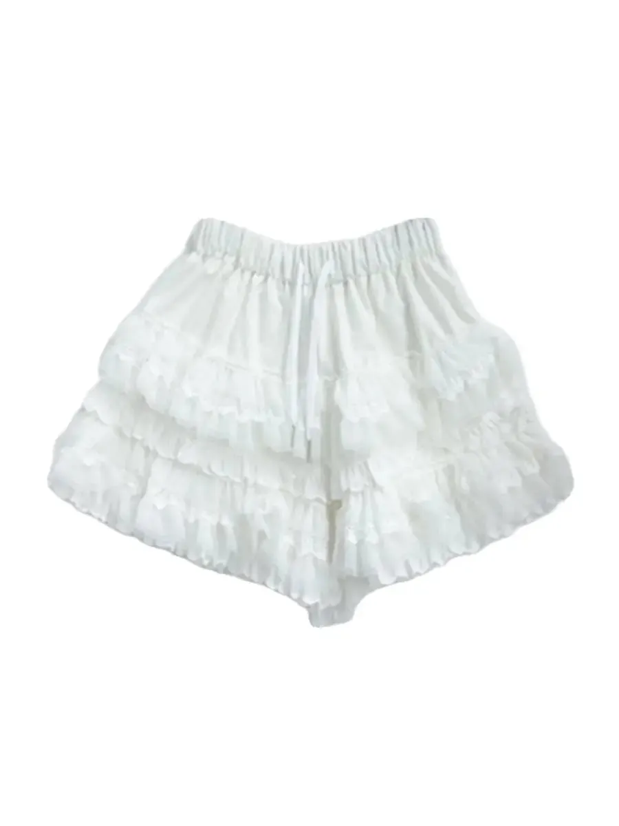 Aiertu Korean Style Summer New Academy Style White Cake Shorts Lace Sweet Cool Girl High Waist Slimming Fluffy Short Skirts for Women
