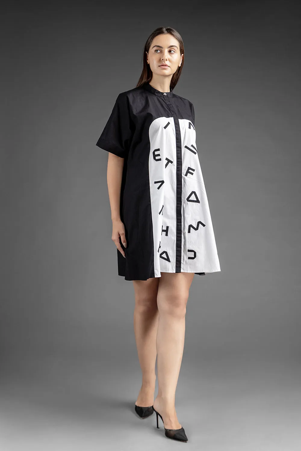 Alphabetic Shirt Dress - Black
