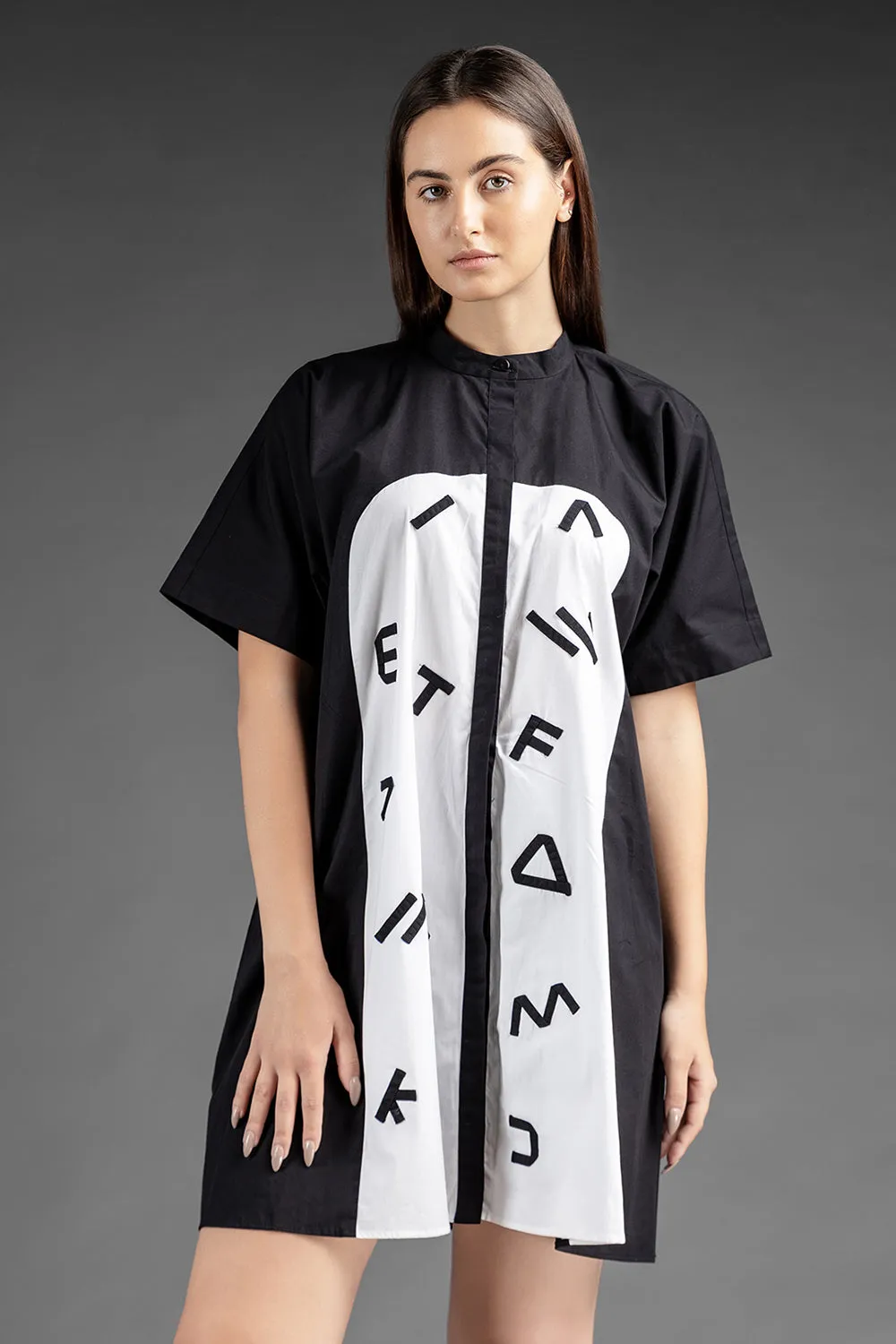 Alphabetic Shirt Dress - Black