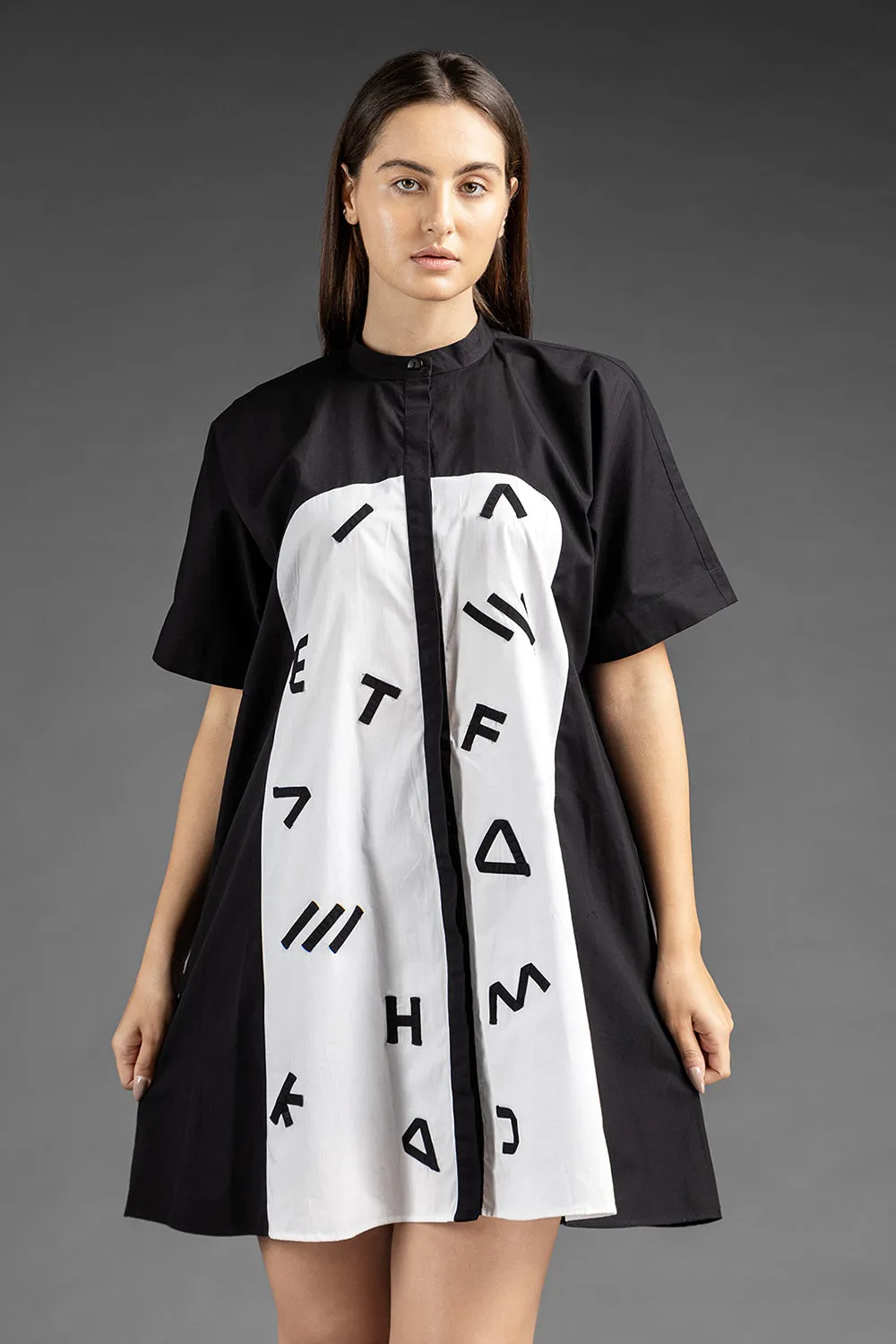 Alphabetic Shirt Dress - Black