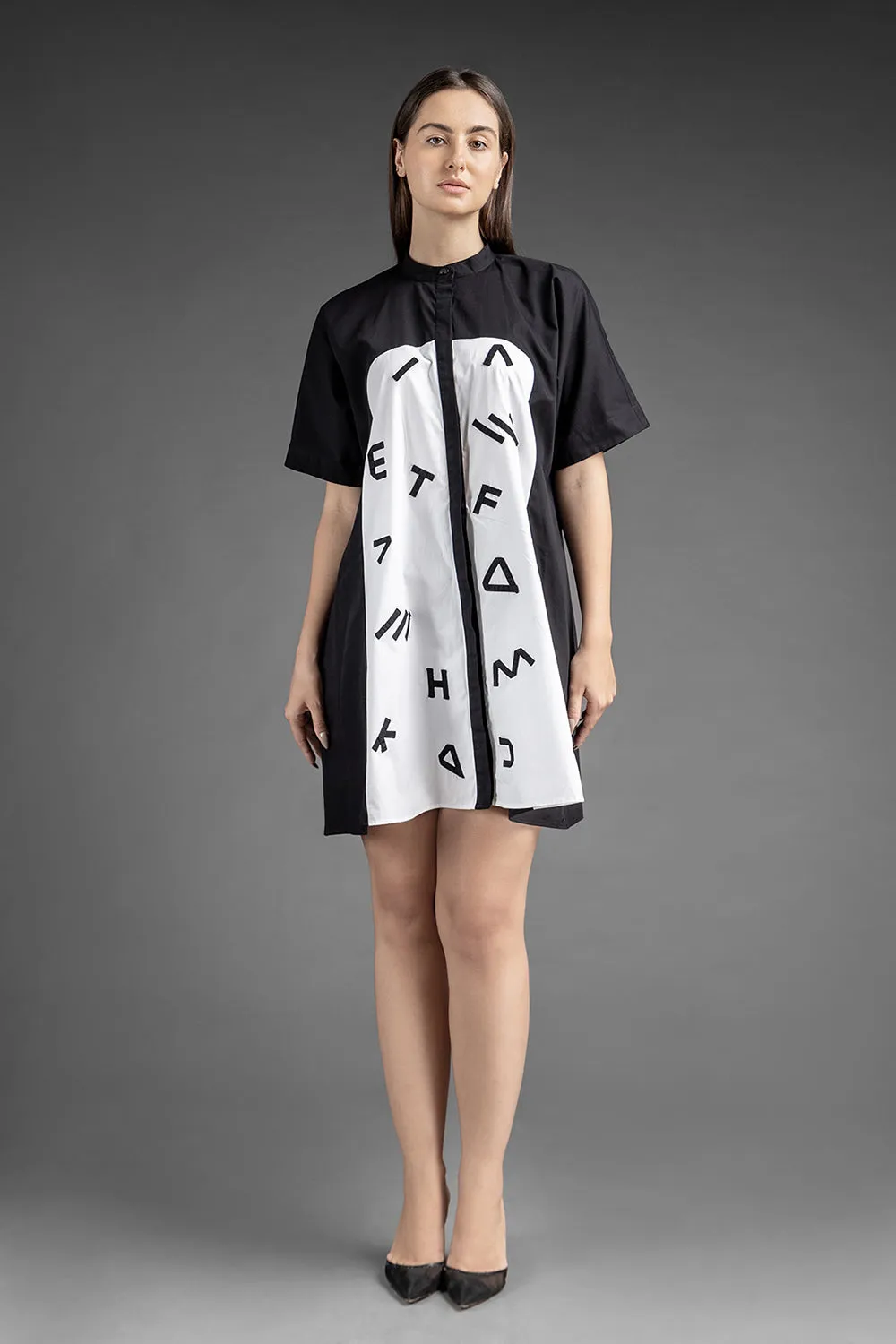 Alphabetic Shirt Dress - Black