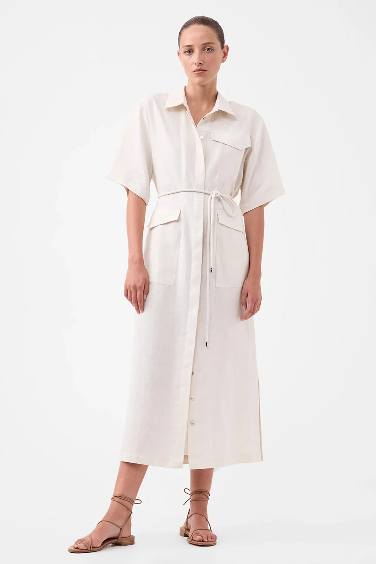 AVALINE LINEN SHIRT DRESS ECRU