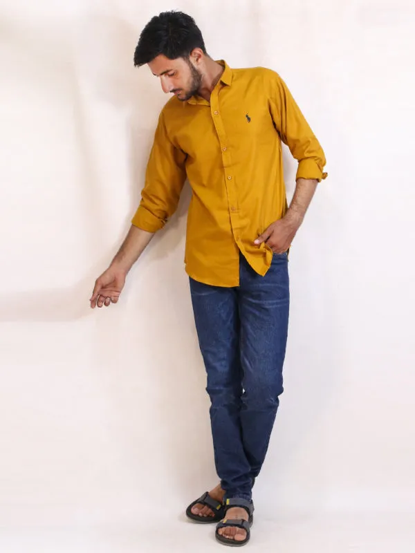 AZ Men's Chambray Casual Shirt Mustard