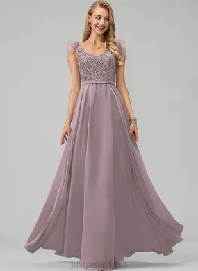 Beading A-Line Flower(s) Alia Feather Prom Dresses Chiffon Floor-Length Sequins With V-neck