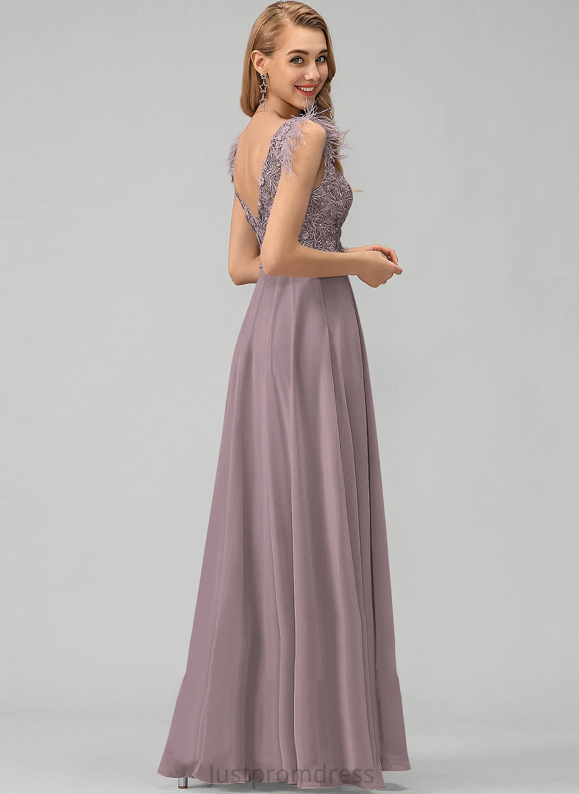 Beading A-Line Flower(s) Alia Feather Prom Dresses Chiffon Floor-Length Sequins With V-neck