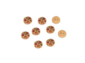 Beige Pink Orange Floral Printed 2 Hole Wooden Buttons