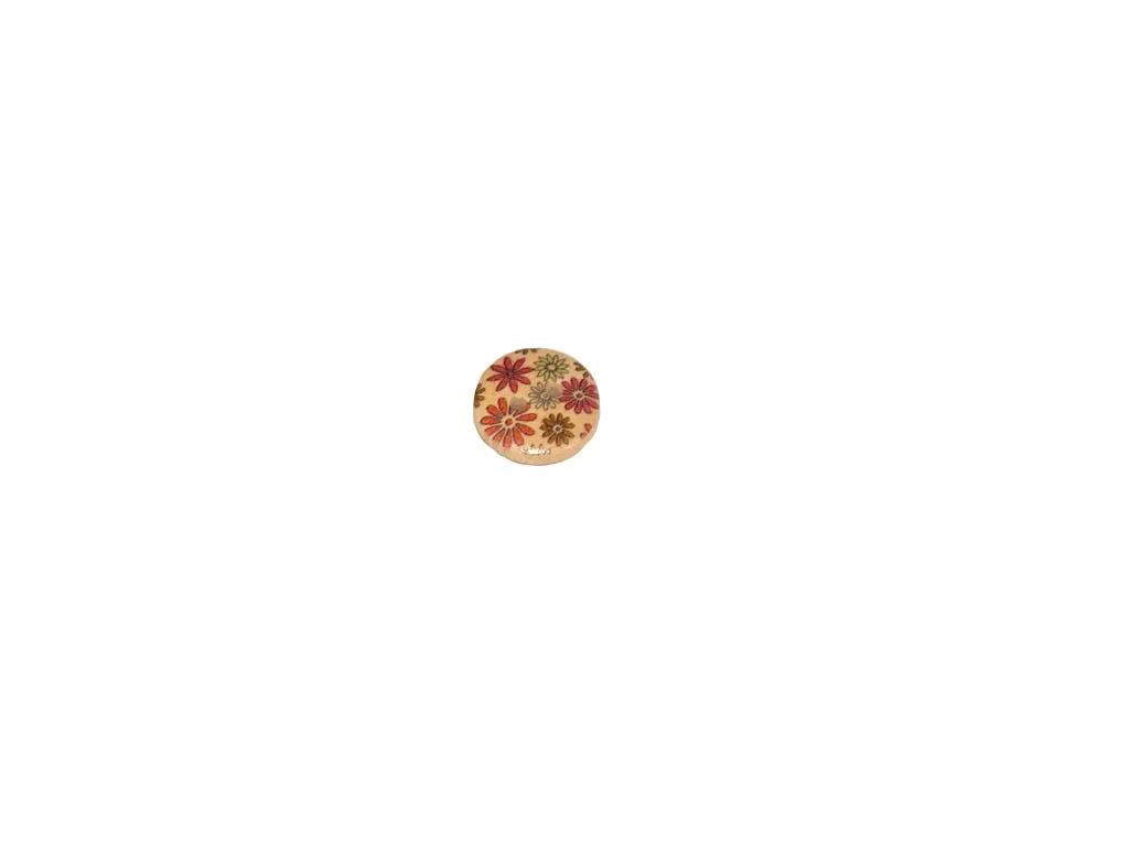 Beige Pink Orange Floral Printed 2 Hole Wooden Buttons
