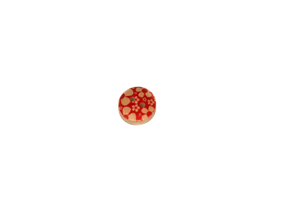 Beige Red Floral Printed 2 Hole Wooden Buttons