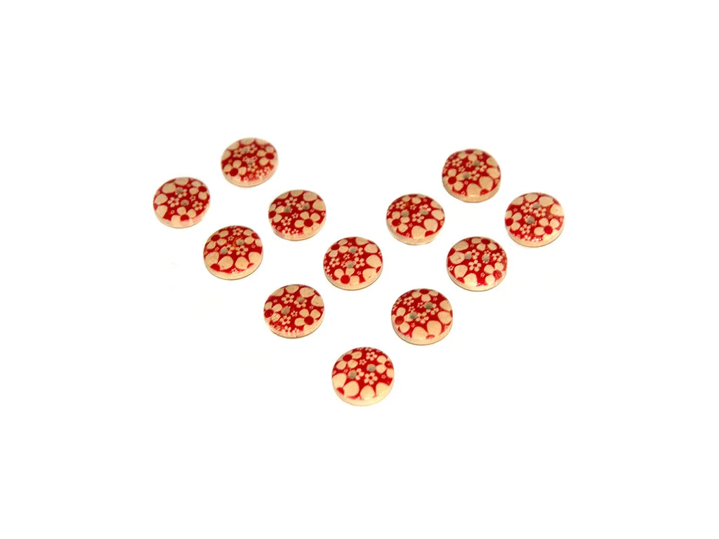 Beige Red Floral Printed 2 Hole Wooden Buttons