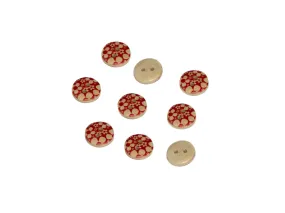 Beige Red Floral Printed 2 Hole Wooden Buttons