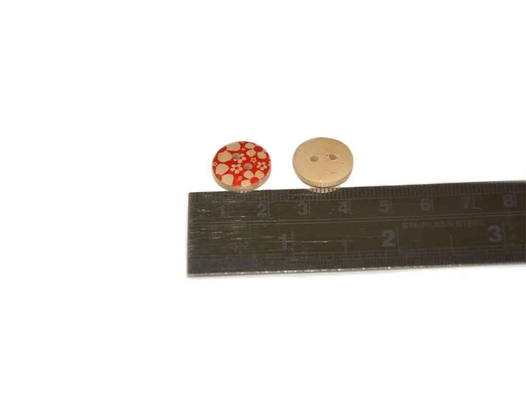 Beige Red Floral Printed 2 Hole Wooden Buttons
