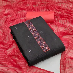 Black Casual Wear Sequins Embroidered Chinon Silk Dress Material