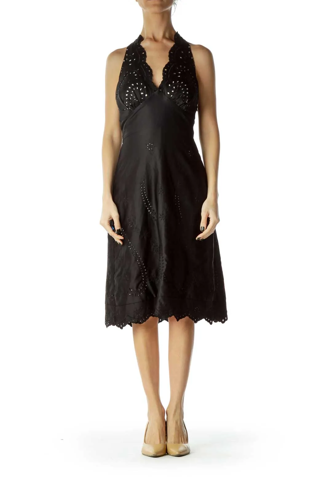 Black Halter Eyelet Day Dress