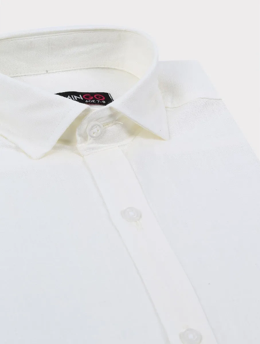 Boys Linen Roll Up Sleeve Shirt - Cream