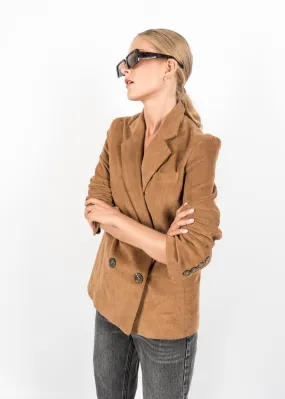 Brown Corduroy Jacket Blazer with Double-breasted Buttons by Linu