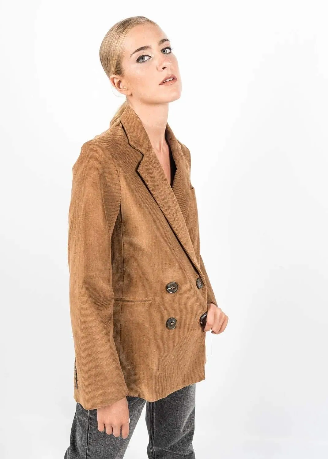Brown Corduroy Jacket Blazer with Double-breasted Buttons by Linu