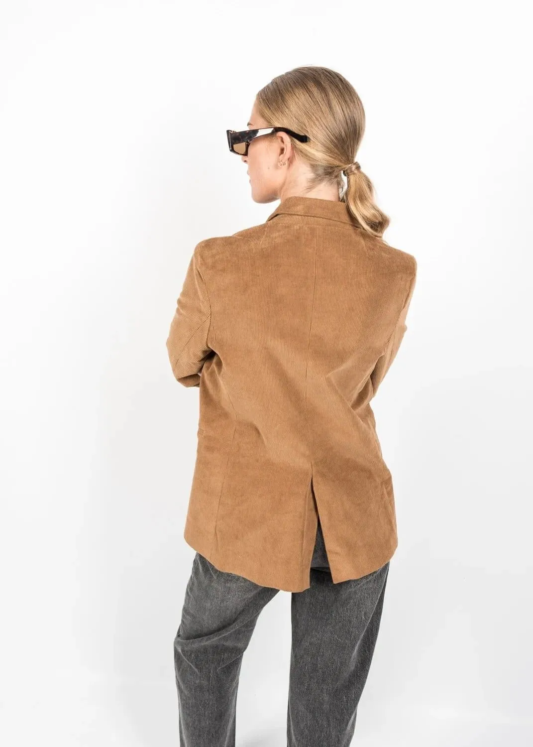 Brown Corduroy Jacket Blazer with Double-breasted Buttons by Linu