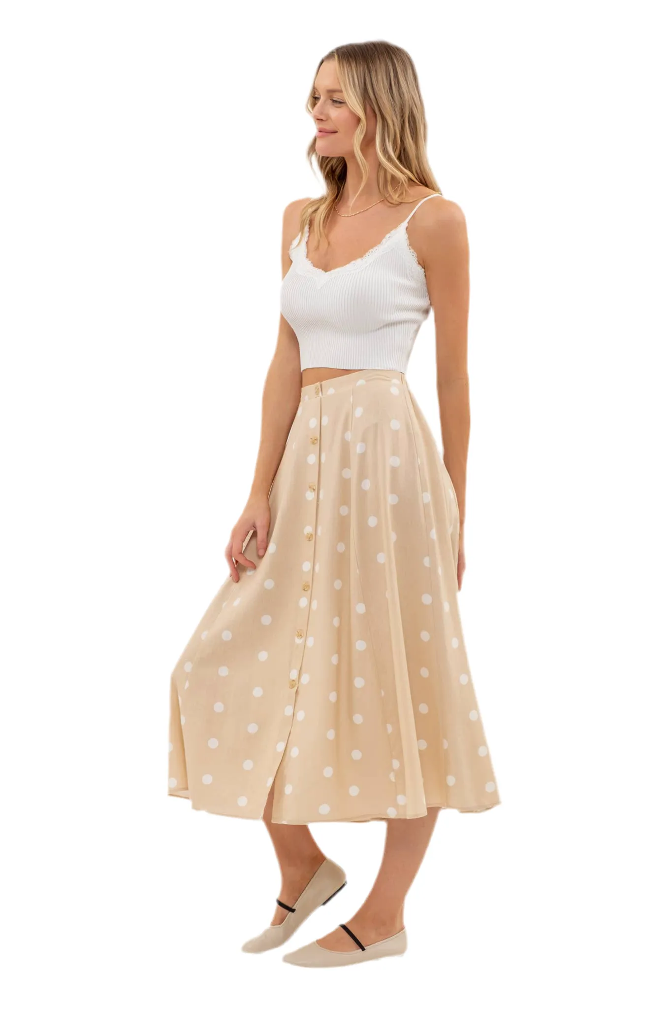 Cara Midi Length Polka Dot Skirt