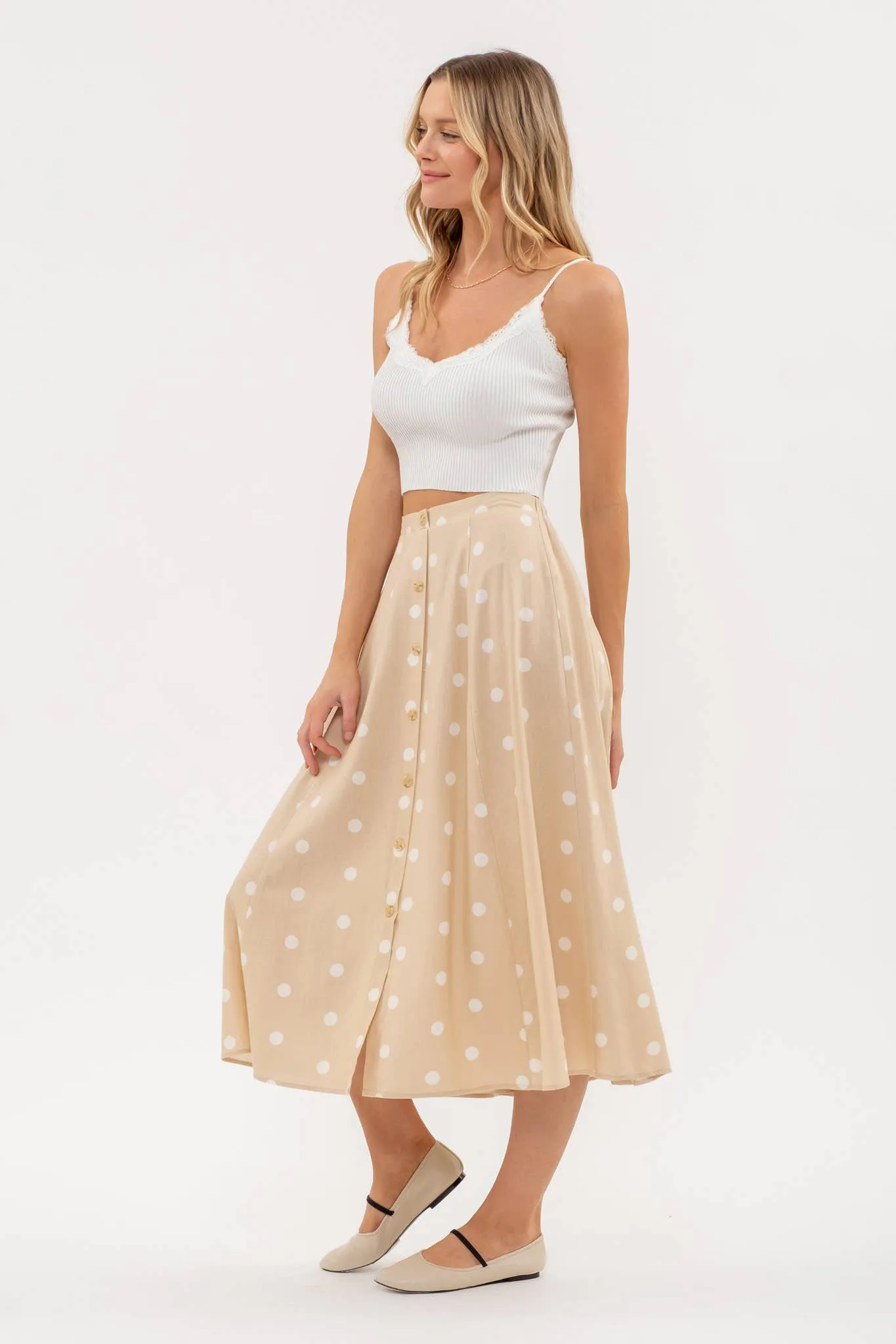 Cara Midi Length Polka Dot Skirt