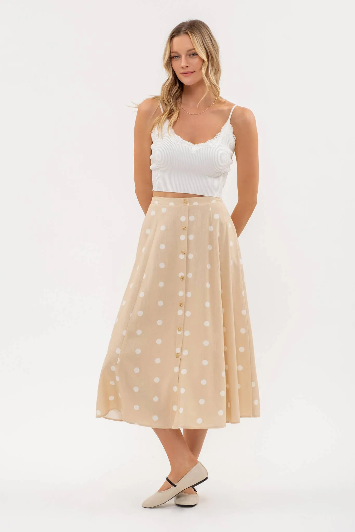Cara Midi Length Polka Dot Skirt
