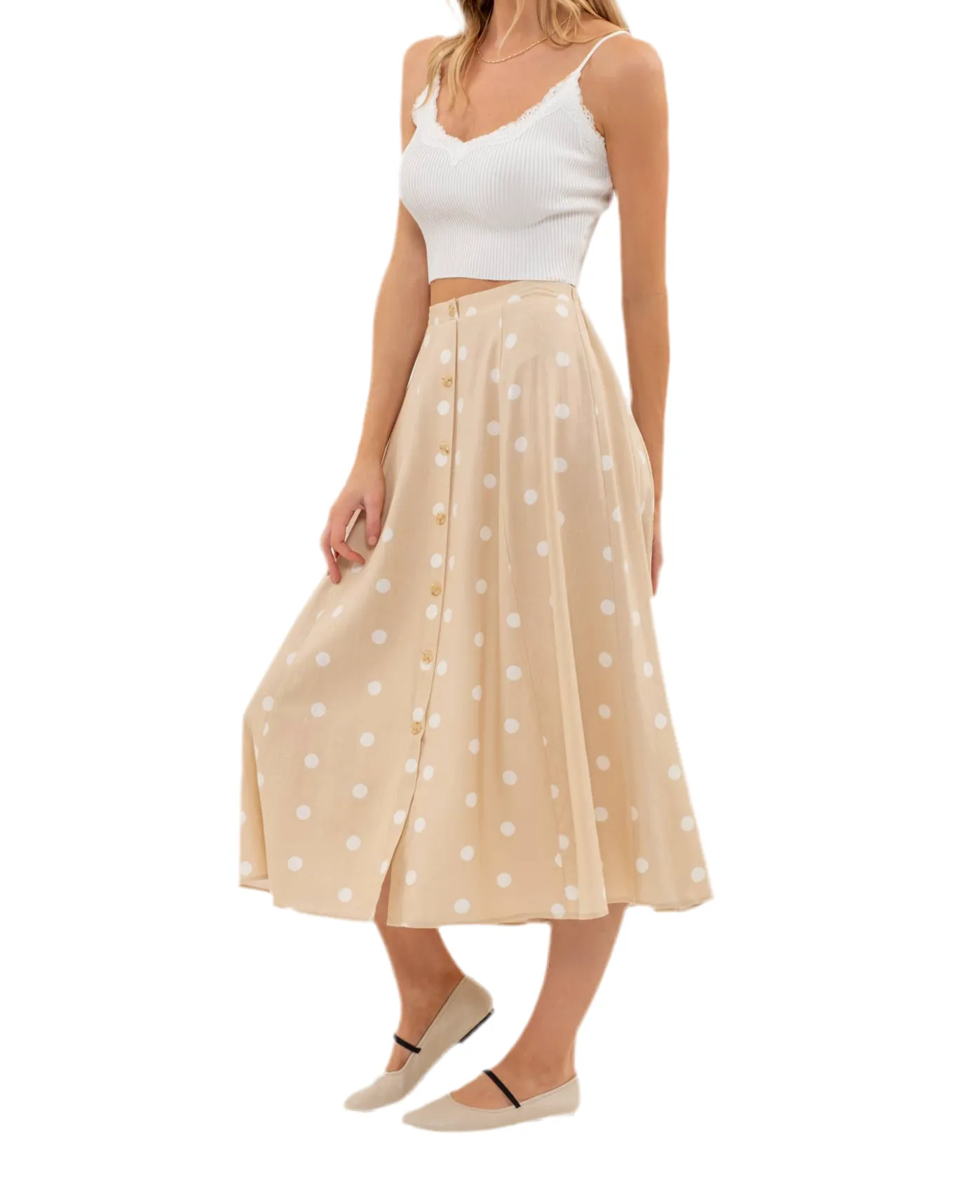Cara Midi Length Polka Dot Skirt