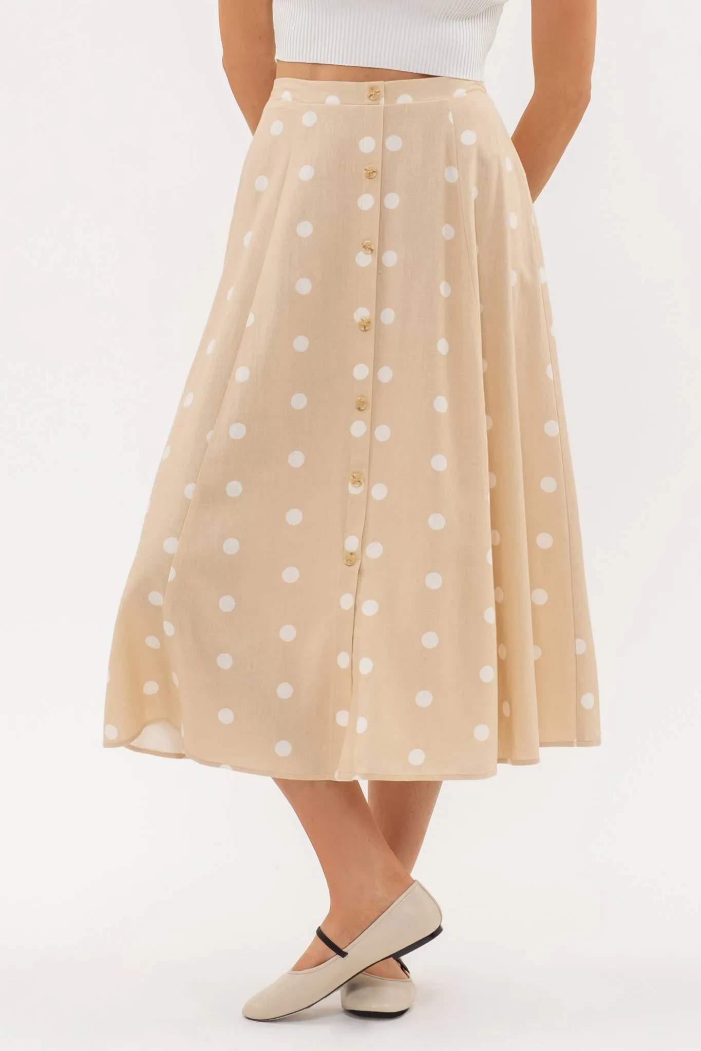 Cara Midi Length Polka Dot Skirt