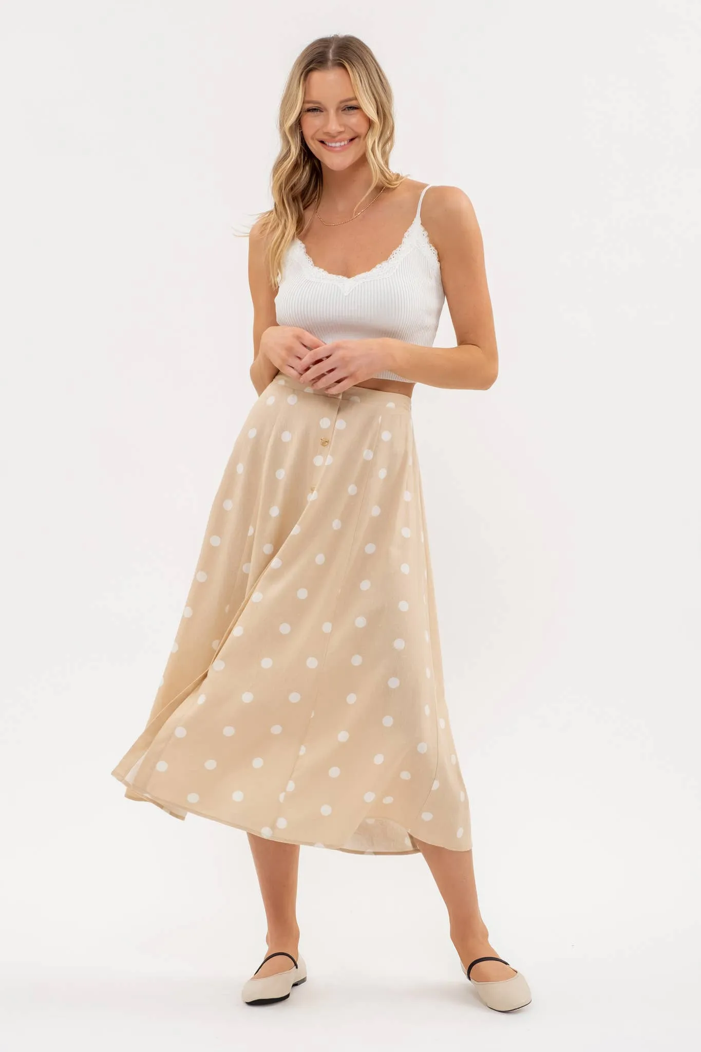 Cara Midi Length Polka Dot Skirt