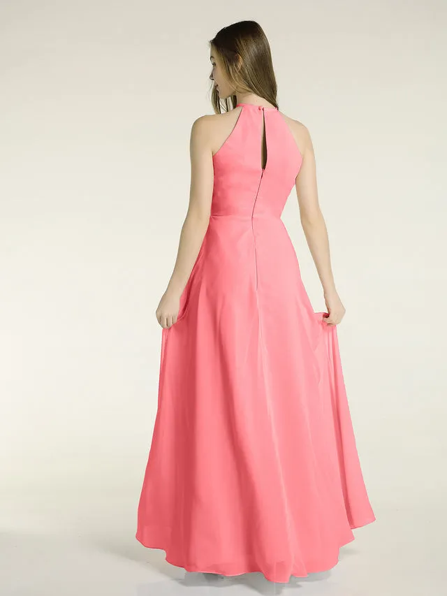 Chiffon Long Halter Dresses with Slit Clearance