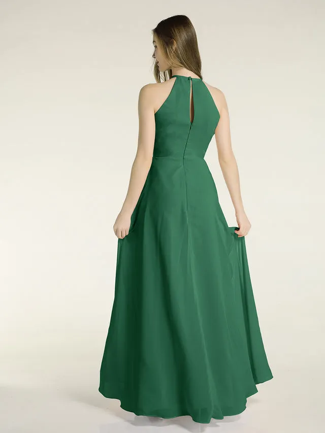 Chiffon Long Halter Dresses with Slit Clearance
