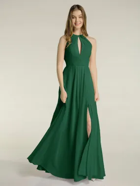 Chiffon Long Halter Dresses with Slit Clearance