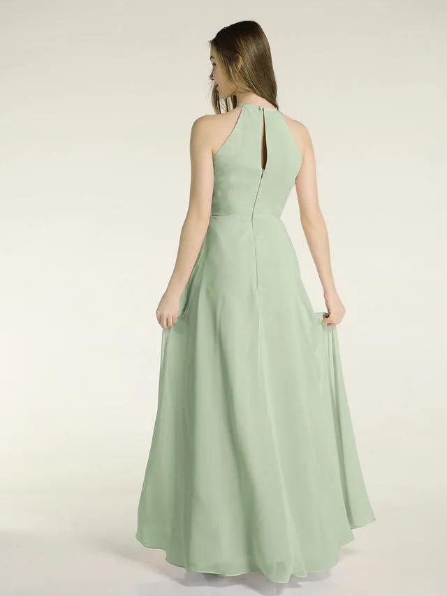 Chiffon Long Halter Dresses with Slit Clearance