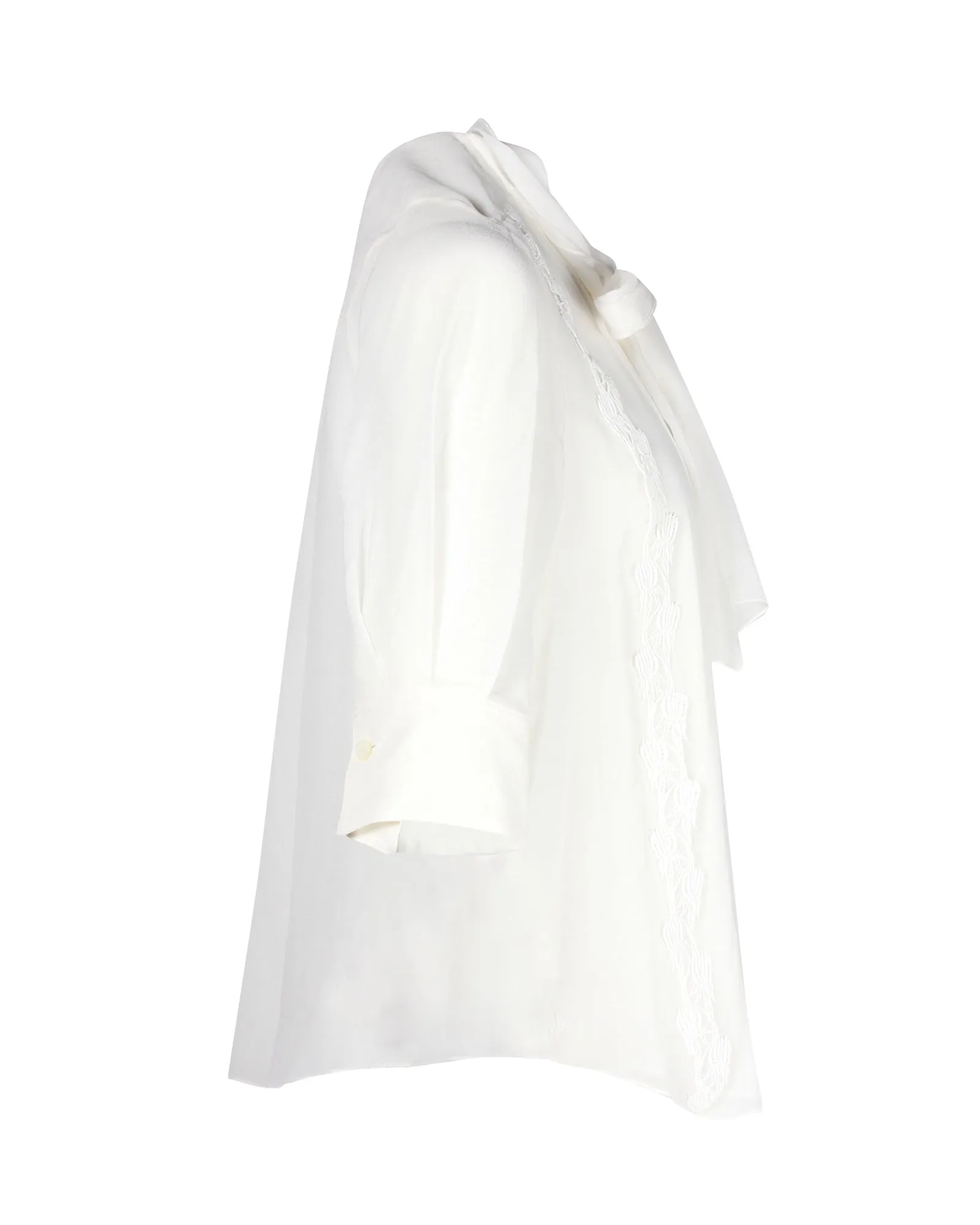 Chloe Scarf Collar Blouse in White Silk