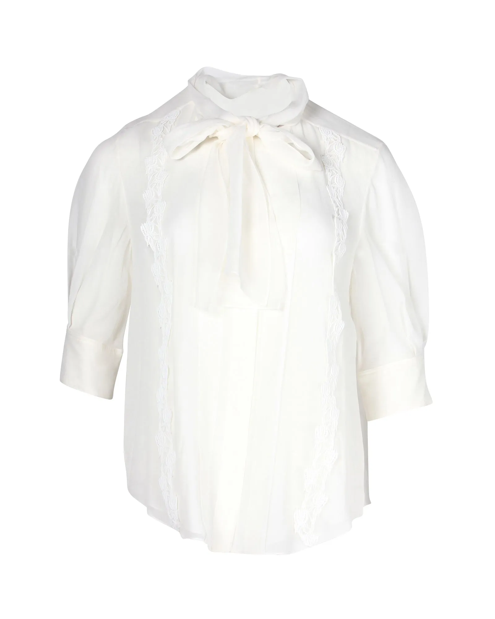 Chloe Scarf Collar Blouse in White Silk