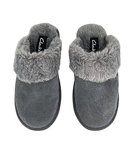 Clarks Scuff Slip-On Cosy Open Back Comfort Clog Slipper Mule Slippers Grey