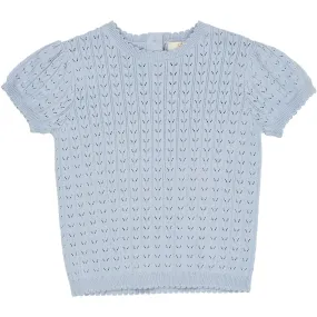 COPENHAGEN COLORS Dusty Blue Knitted Pointelle Blouse