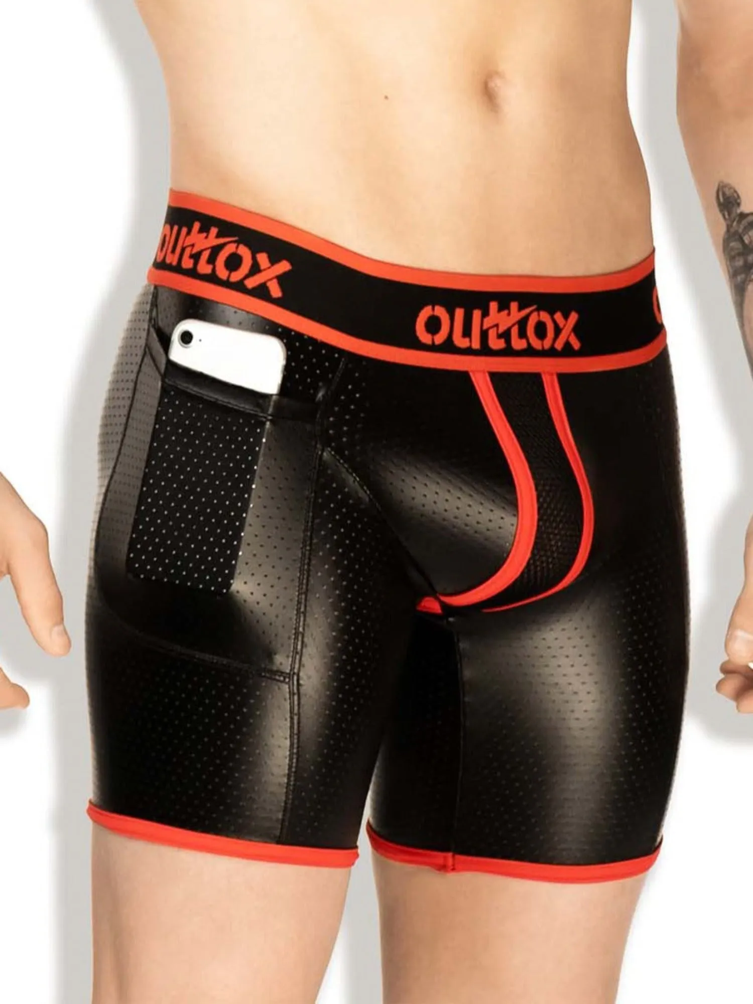 Cycling Shorts with Rear Zip in Black & Red