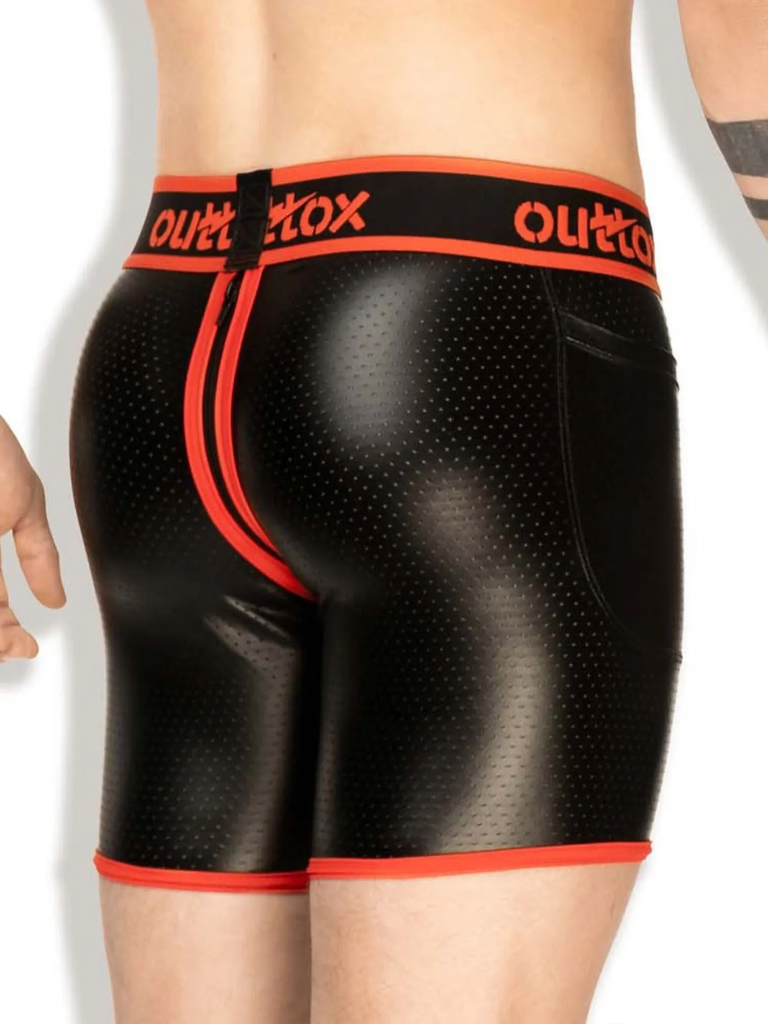 Cycling Shorts with Rear Zip in Black & Red