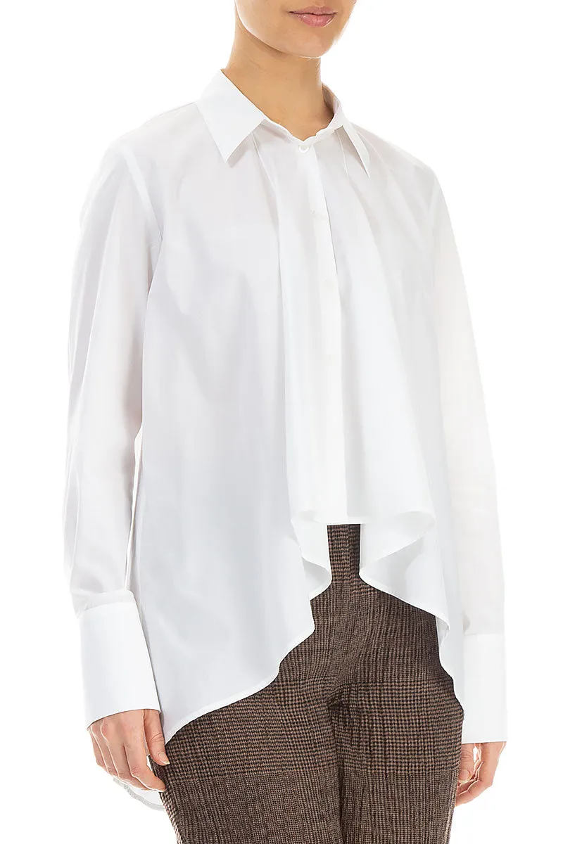Draped Front White Cotton Shirt