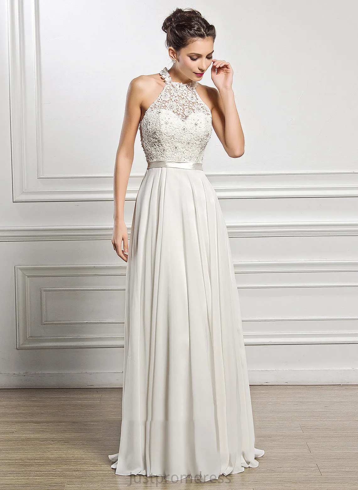 Dress Macie Chiffon Wedding Floor-Length Sequins A-Line Scoop Beading Neck With Wedding Dresses Lace