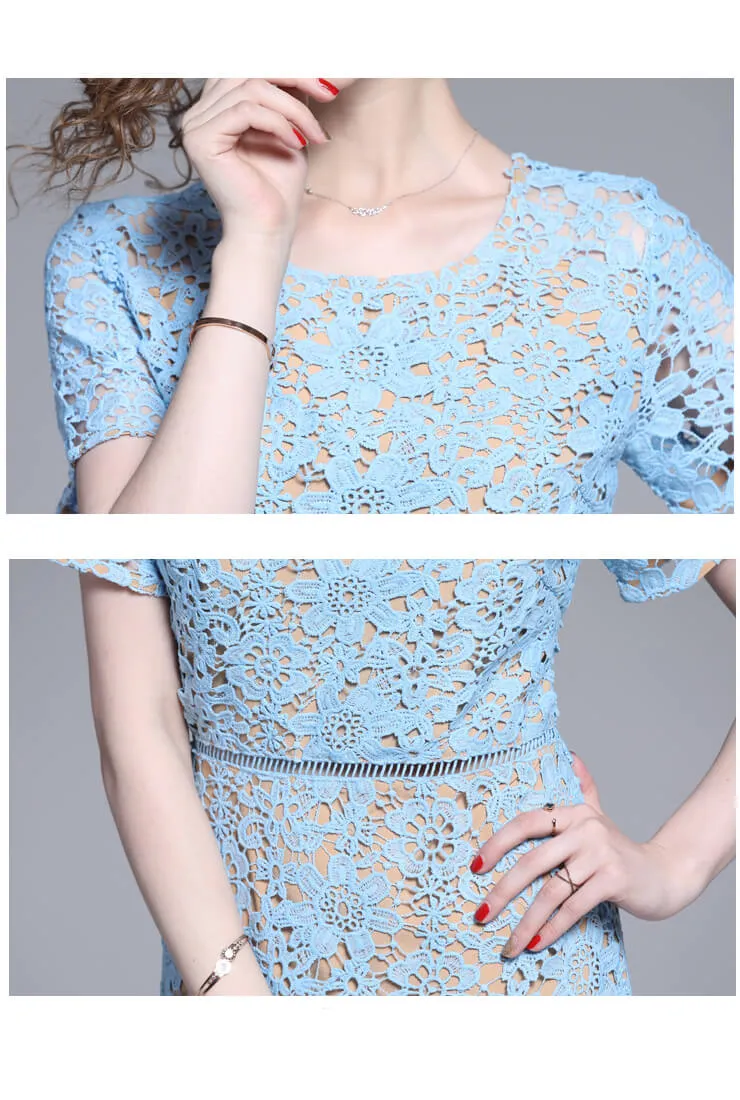 Elegant Blue Lace Fishtail Bodycon Dress