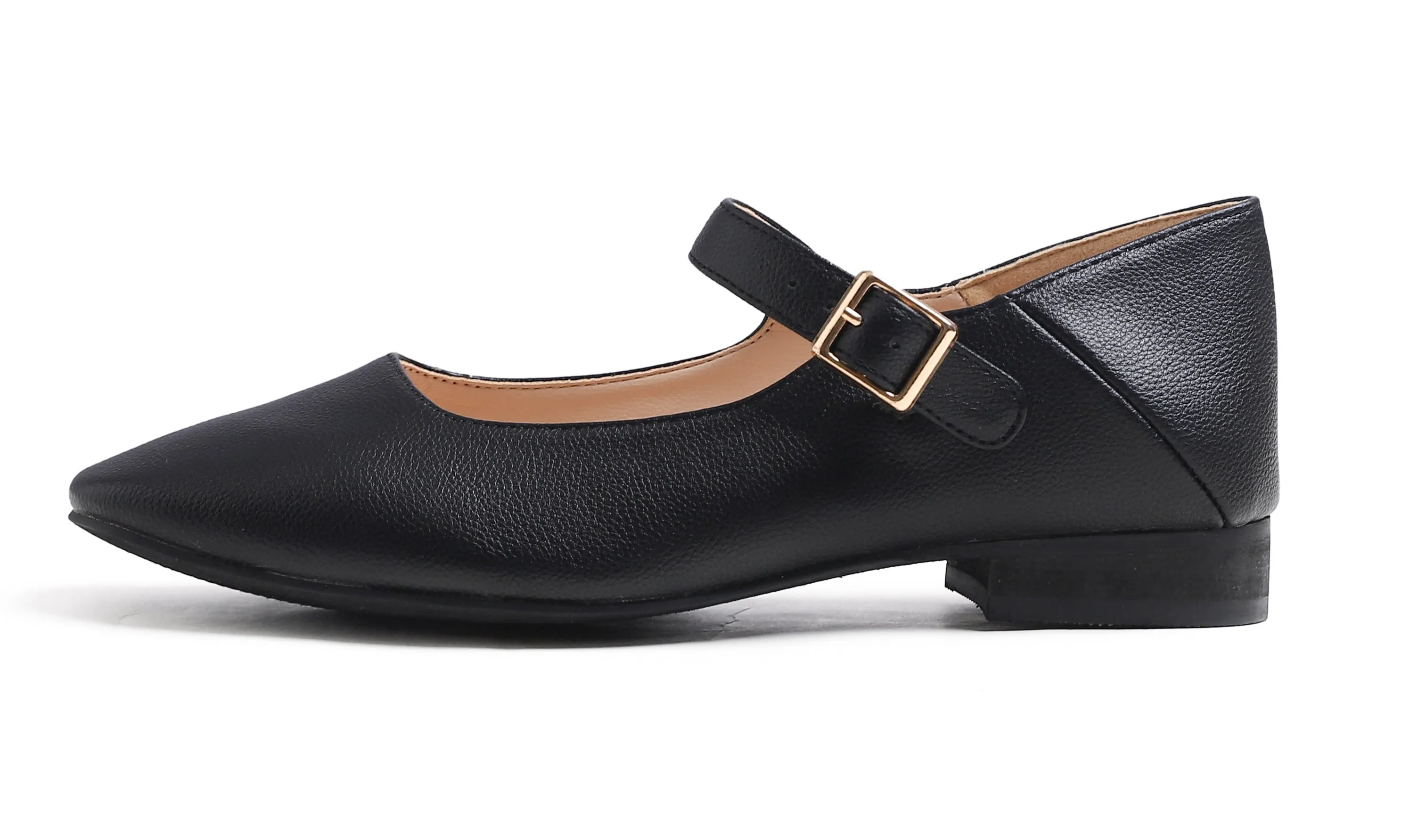 Feversole Women's Mary Jane Fashion Square Toe Easy Buckle Low Heel Slip On Flats Vegan Grain Leather