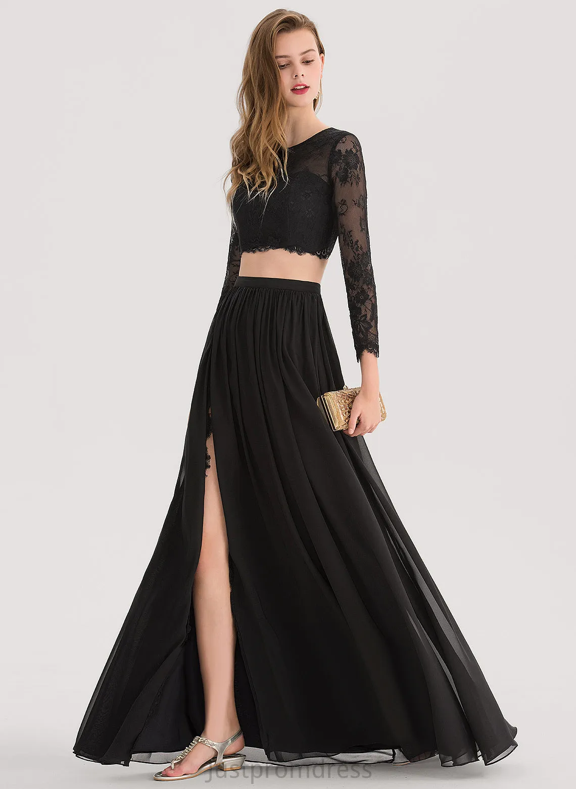 Floor-Length Nylah Scoop A-Line Prom Dresses Chiffon Lace