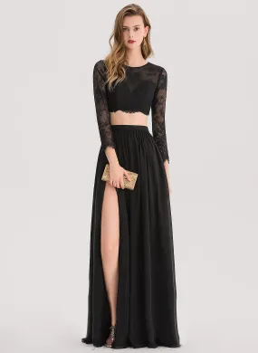 Floor-Length Nylah Scoop A-Line Prom Dresses Chiffon Lace