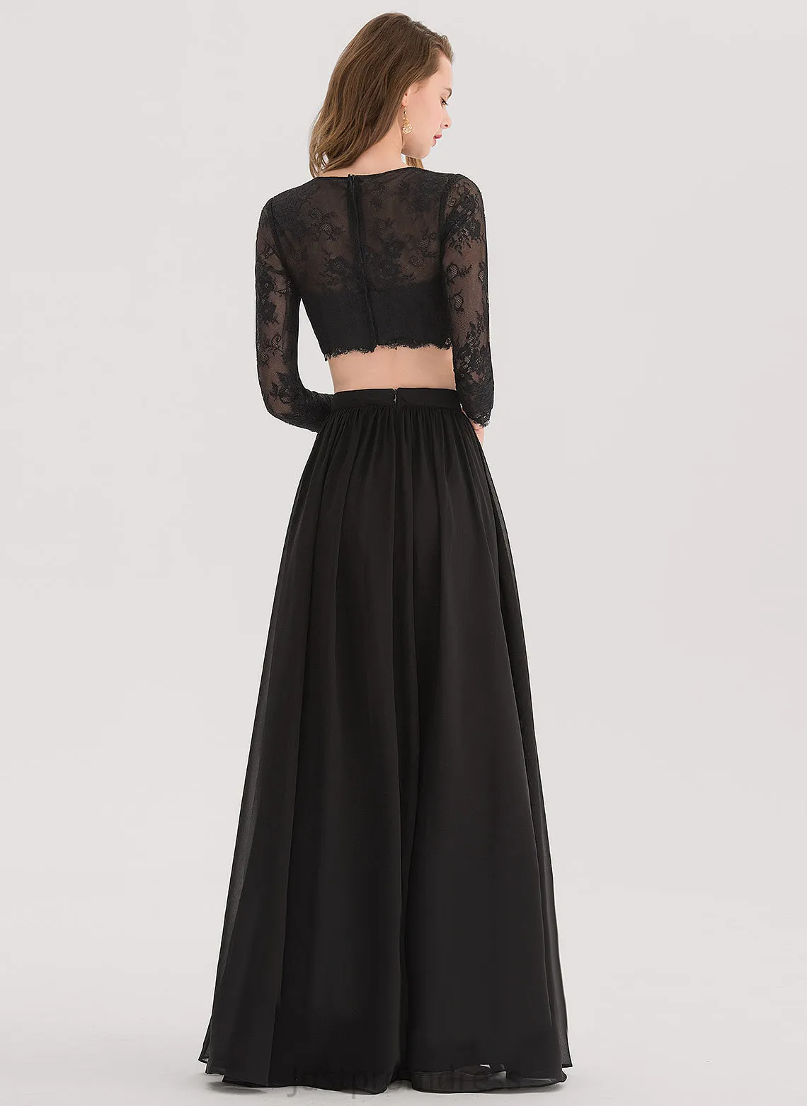 Floor-Length Nylah Scoop A-Line Prom Dresses Chiffon Lace