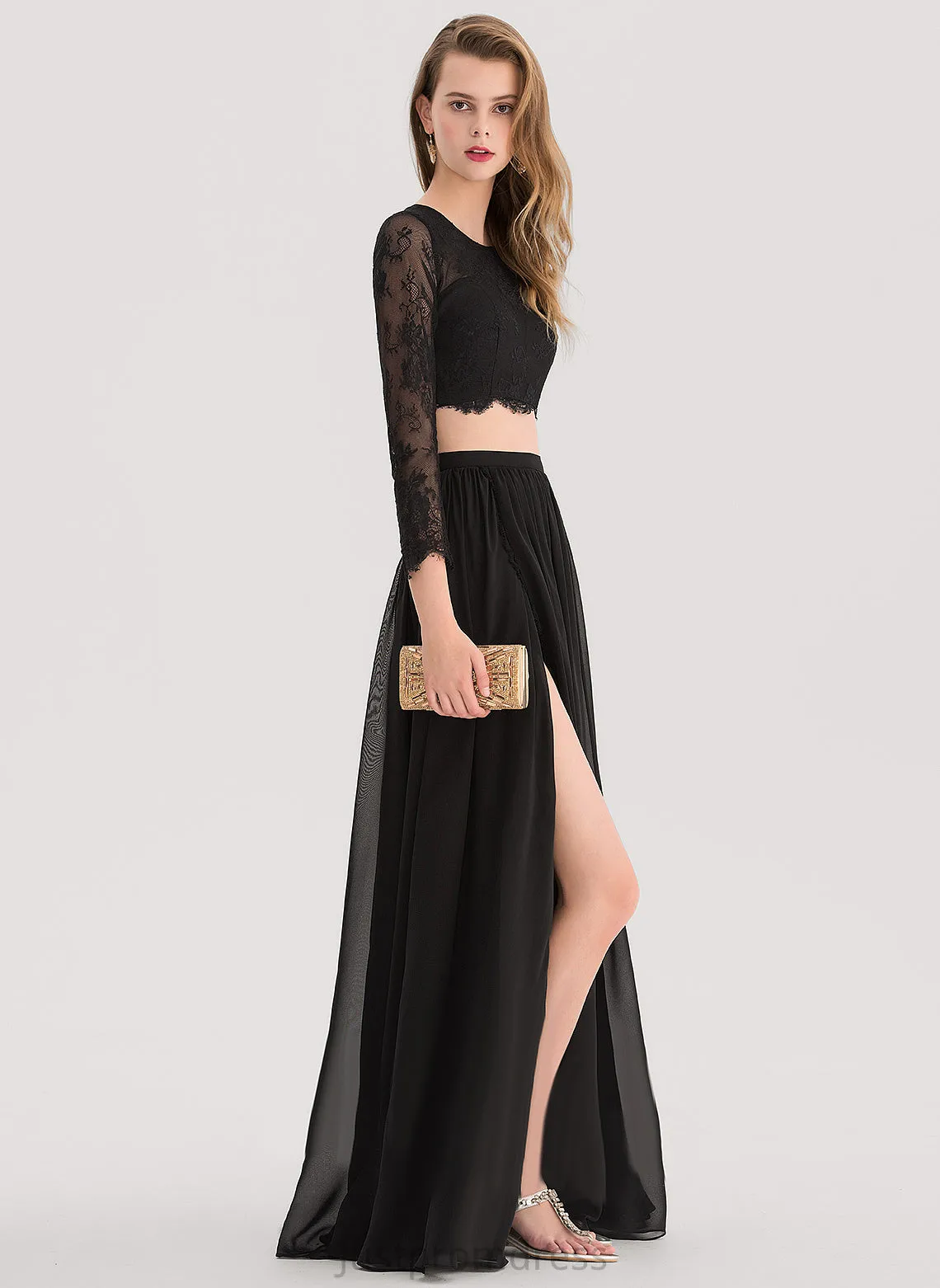 Floor-Length Nylah Scoop A-Line Prom Dresses Chiffon Lace