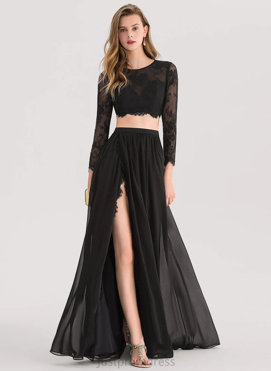 Floor-Length Nylah Scoop A-Line Prom Dresses Chiffon Lace