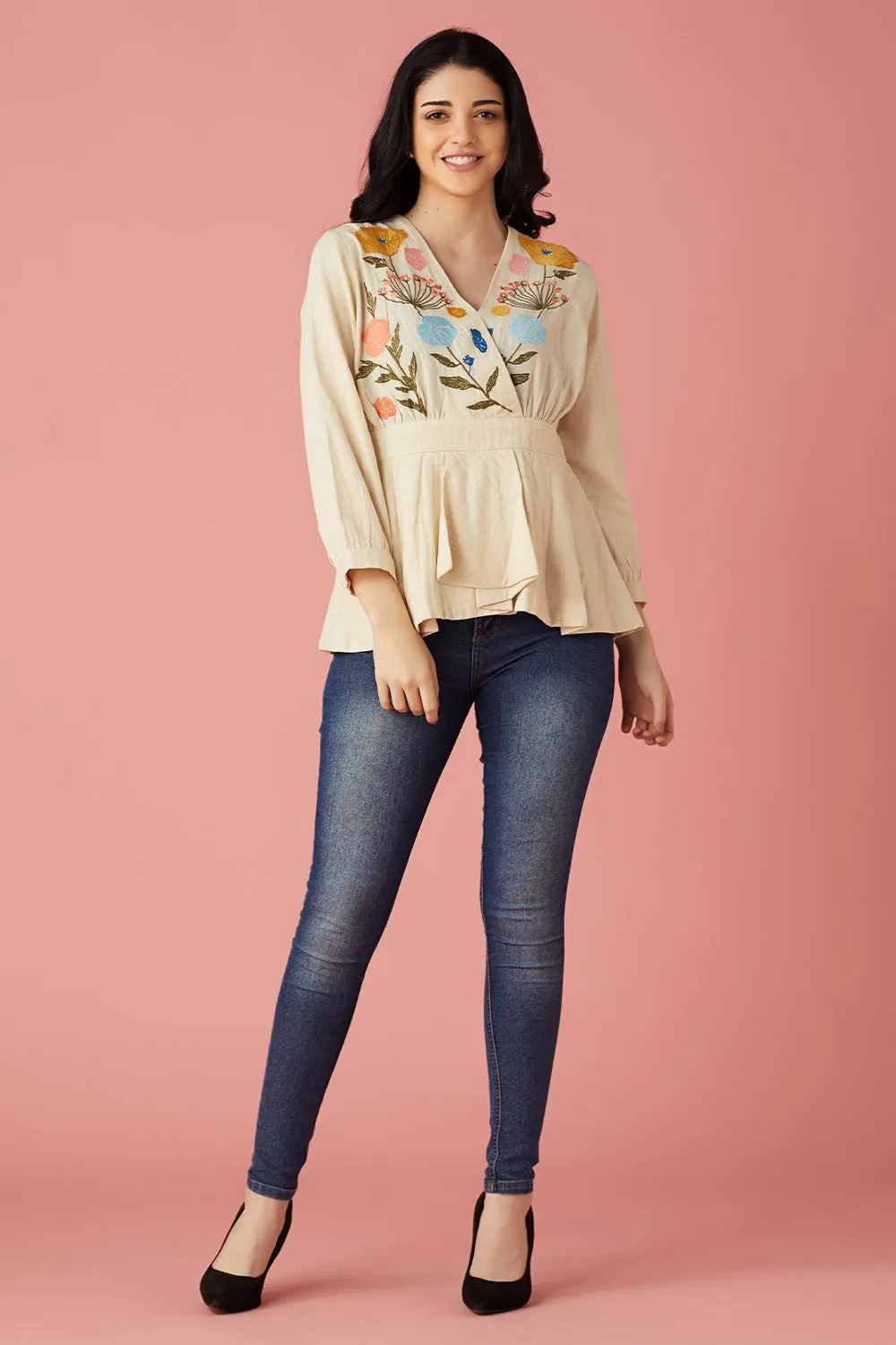 Floral Embroidered Peplum Top